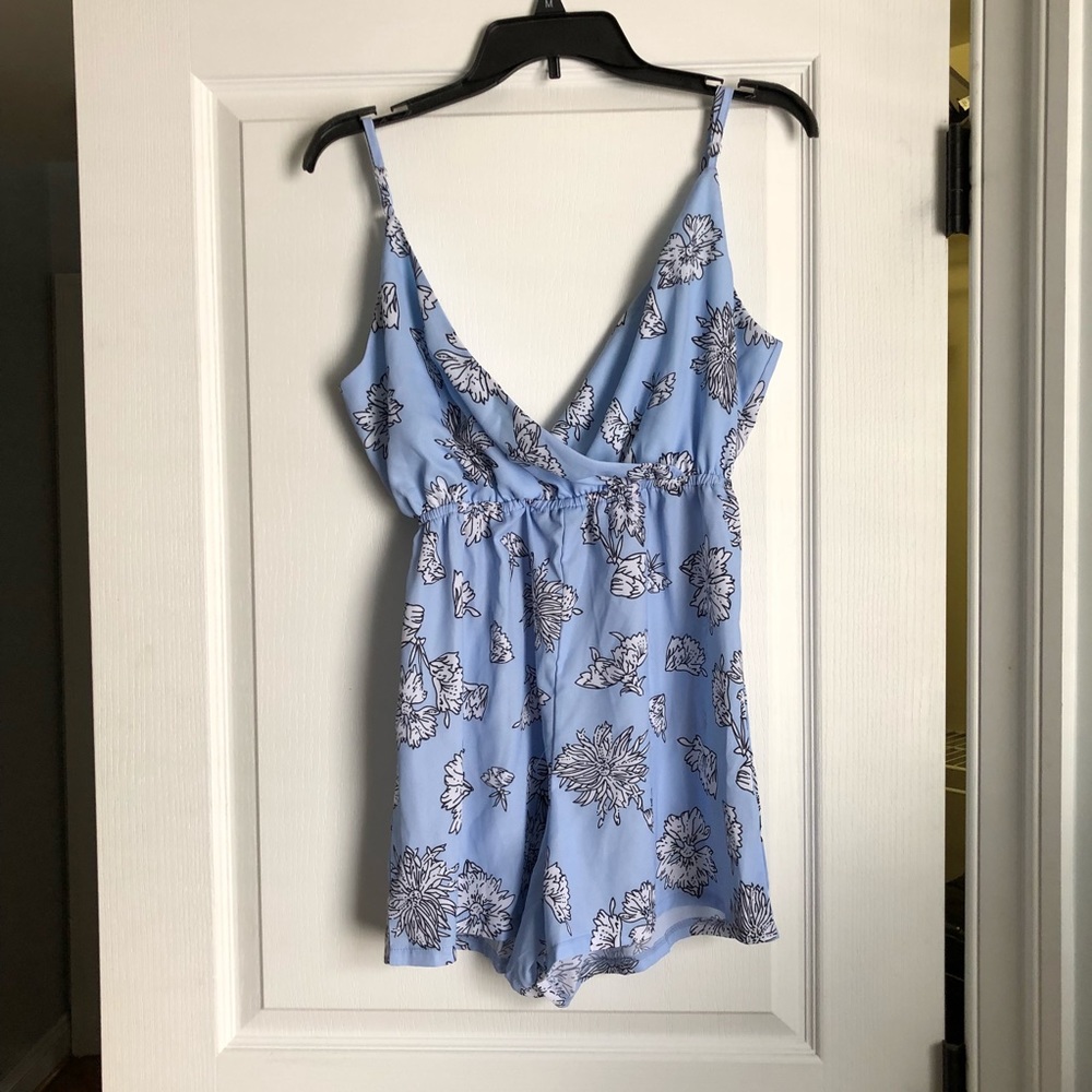 blue floral print romper